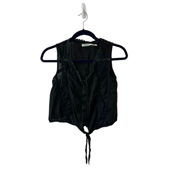 Kimchi Blue Black Sleeveless Cropped Button-Up V-Neck Semi-Sheer Front-Tie XS - Picture 4 of 7